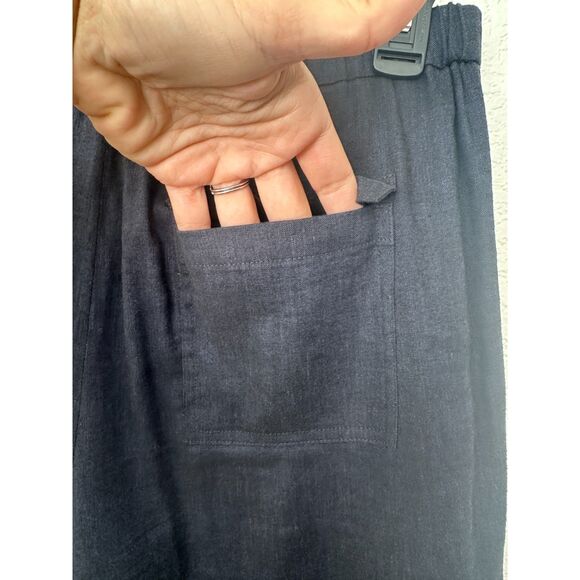 Theory Basic Pull On in Navy Melange Eco Sharkskin Linen Blend Ankle Pants M - Picture 10 of 13